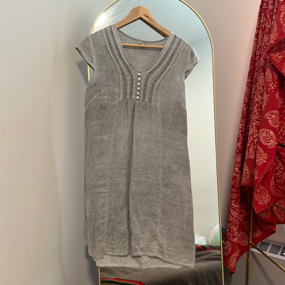 Vintage Linen Made in Italy Stunning grey dress with delicate details size L